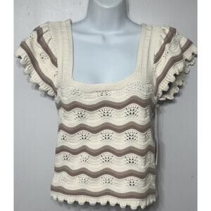 Jessica Simpson Top Crochet Knit Ruffle Sleeves Boho Women's Size Medium NEW